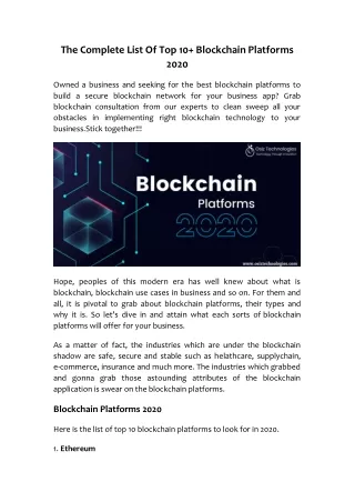 Blockchain Platforms 2020 | Osiz Technologies
