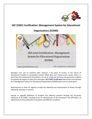 ISO 21001 Certification : Management System for Educational Organizations (EOMS)