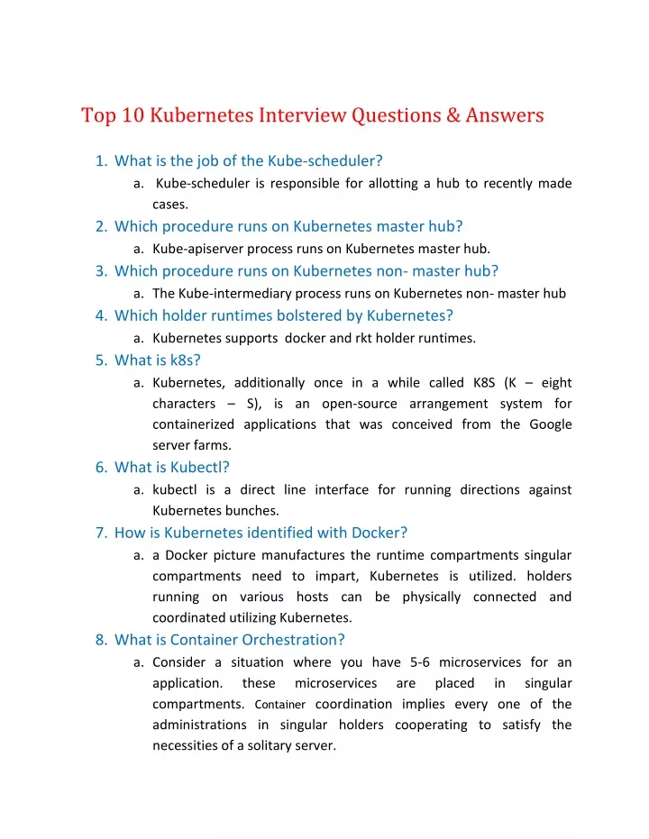 top 10 kubernetes interview questions answers