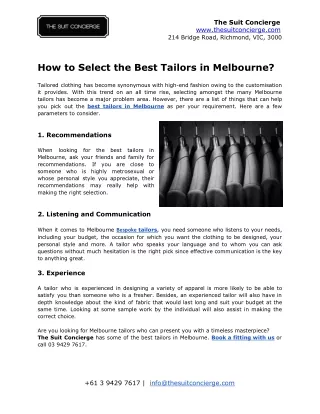 How to Select the Best Tailors in Melbourne