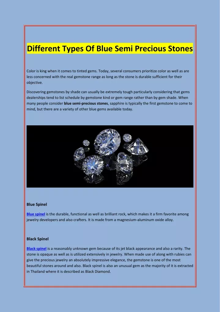 different types of blue semi precious stones