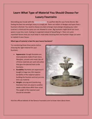 Learn What Type of Material You Should Choose For Luxury Fountains