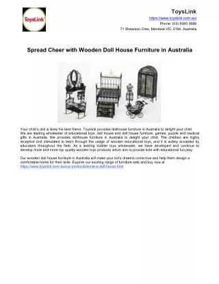 Spread Cheer with Wooden Doll House Furniture in Australia