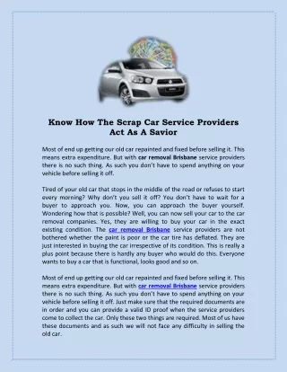 Know How The Scrap Car Service Providers Act As A Savior