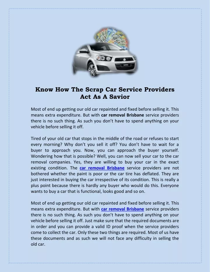know how the scrap car service providers