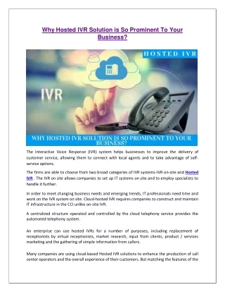 Why Hosted IVR Solution is So Prominent To Your Business?
