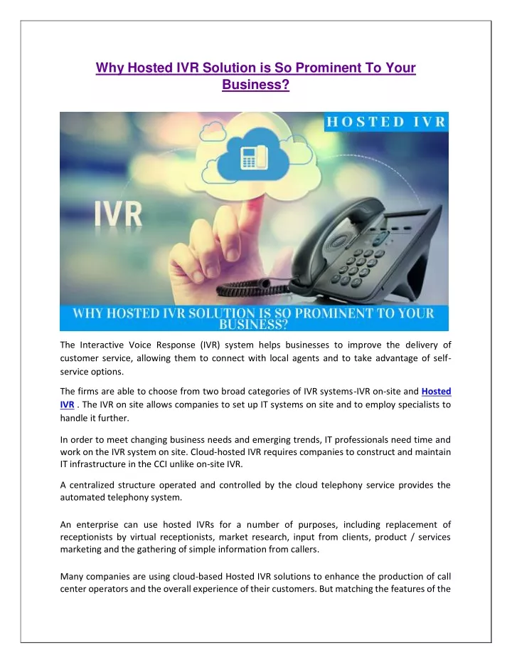 why hosted ivr solution is so prominent to your