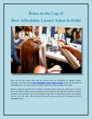 Relax in the lap of Best Affordable Luxury Salon in Delhi