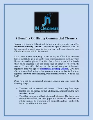 8 Benefits Of Hiring Commercial Cleaners