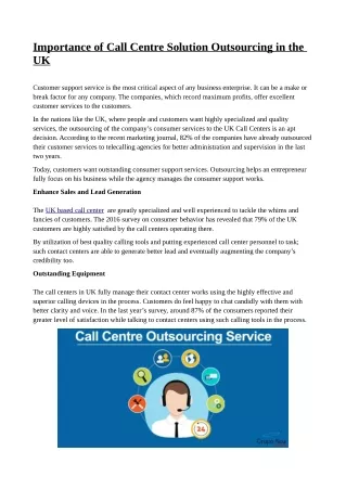 Importance of Call Centre Solution Outsourcing in the UK