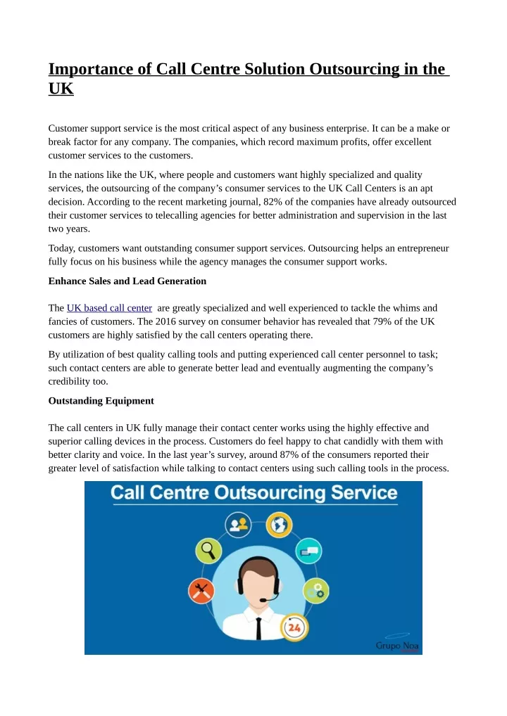 importance of call centre solution outsourcing
