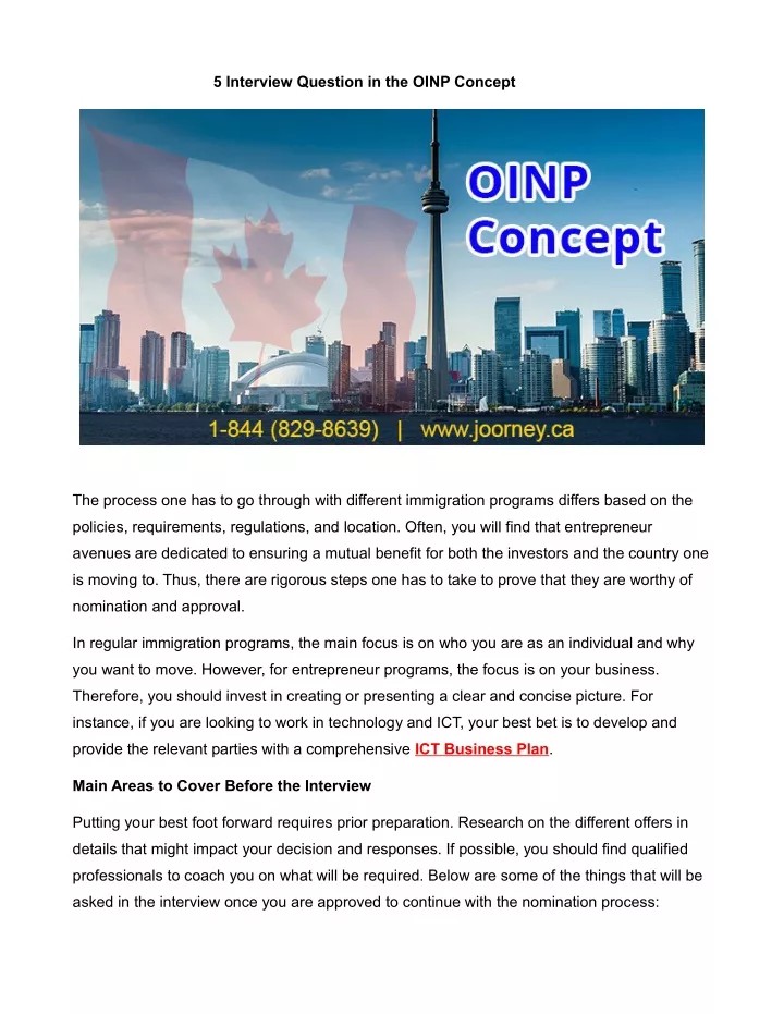 5 interview question in the oinp concept