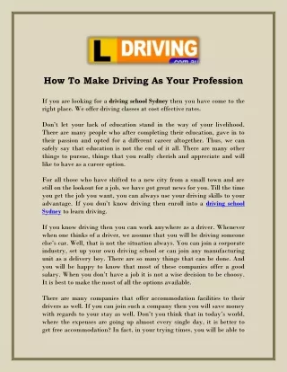 How To Make Driving As Your Profession