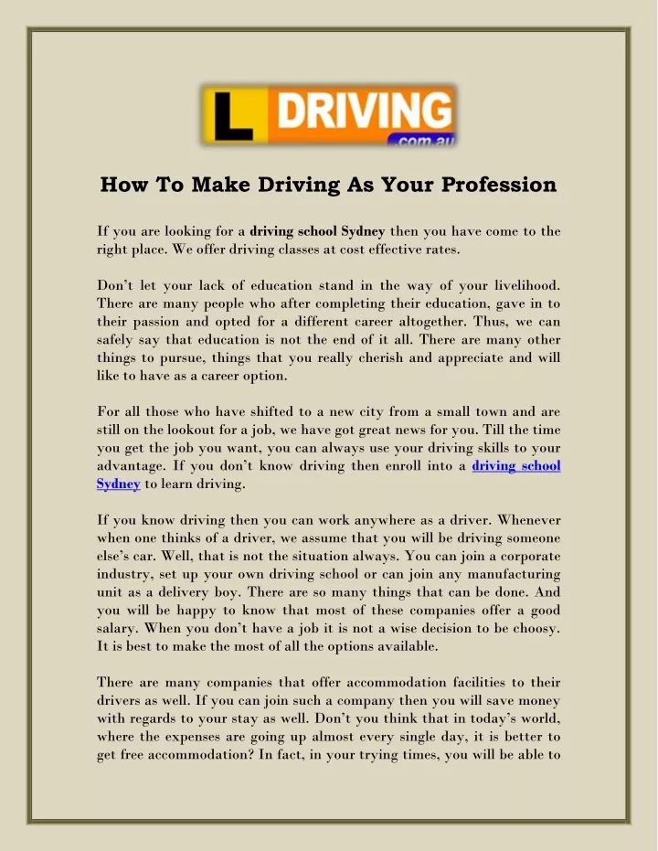 how to make driving as your profession