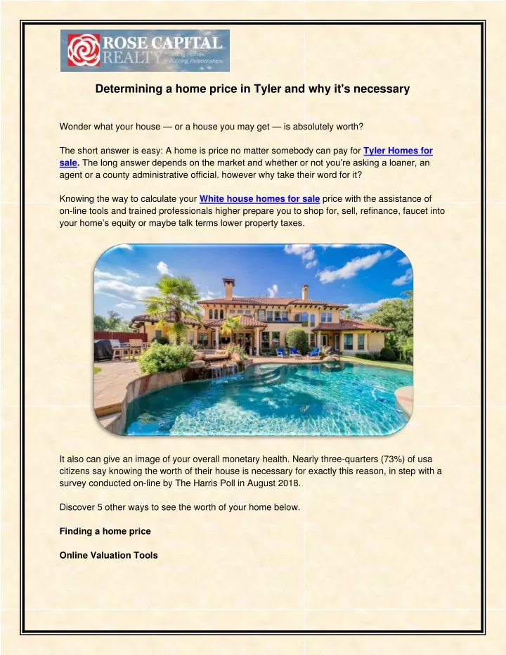 determining a home price in tyler
