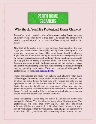 Why Should You Hire Professional House Cleaners?