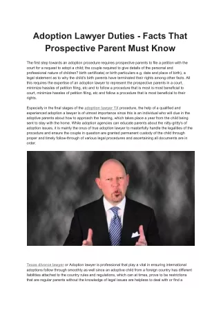 Adoption Lawyer Duties - Facts That Prospective Parent Must Know