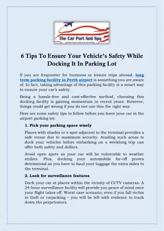 6 Tips To Ensure Your Vehicle’s Safety While Docking It In Parking Lot