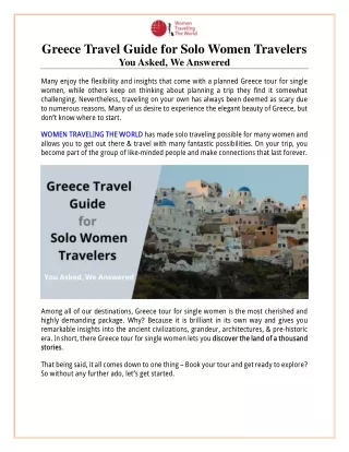Greece Travel Guide for Solo Women Travelers - FAQs