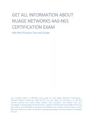 Get All Information about Nuage Networks 4A0-N01 Certification Exam