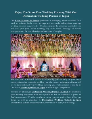 Enjoy The Stress Free Wedding Planning With Our Destination Wedding Planner in Jaipur