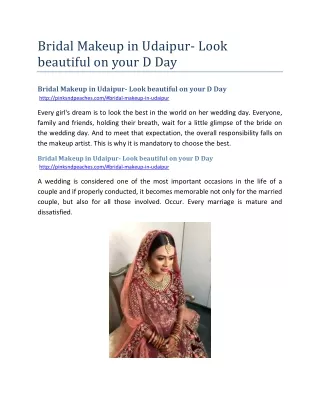 Bridal Makeup in Udaipur- Look beautiful on your D Day