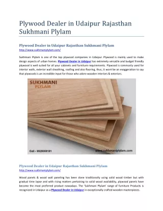 Plywood Dealer in Udaipur Rajasthan Sukhmani Plylam