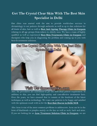 Get The Crystal Clear Skin With The Best Skin Specialist in Delhi