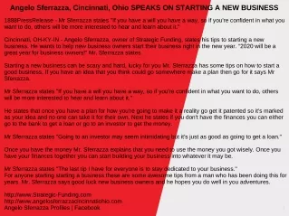 Angelo Sferrazza, Cincinnati, Ohio SPEAKS ON STARTING A NEW BUSINESS