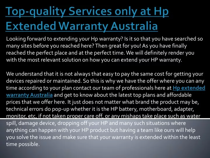 top quality services only at hp extended warranty australia