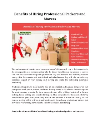 Benefits of Hiring Professional Packers and Movers