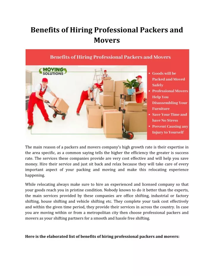 benefits of hiring professional packers and movers