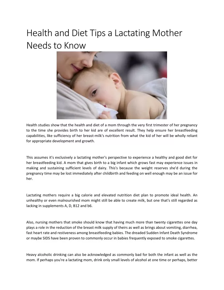 health and diet tips a lactating mother needs