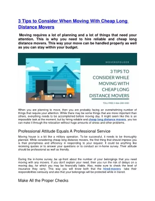 3 Tips to Consider When Moving With Cheap Long Distance Movers