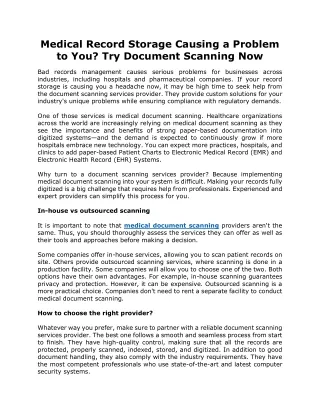 Medical Record Storage Causing a Problem to You? Try Document Scanning Now