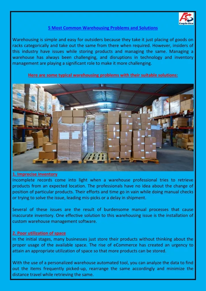 5 most common warehousing problems and solutions