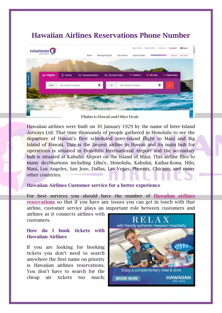 hawaiian airlines reservations phone number