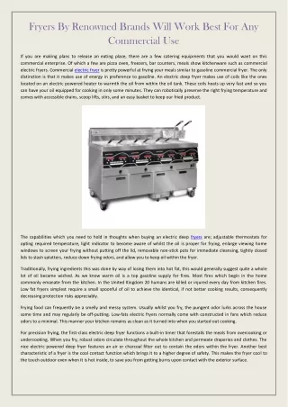 Fryers By Renowned Brands Will Work Best For Any Commercial Use
