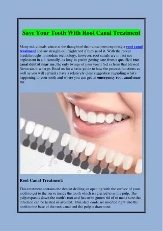 Save Your Tooth With Root Canal Treatment