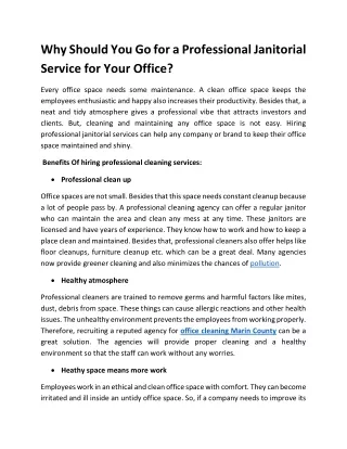 Why Should You Go for a Professional Janitorial Service for Your Office?