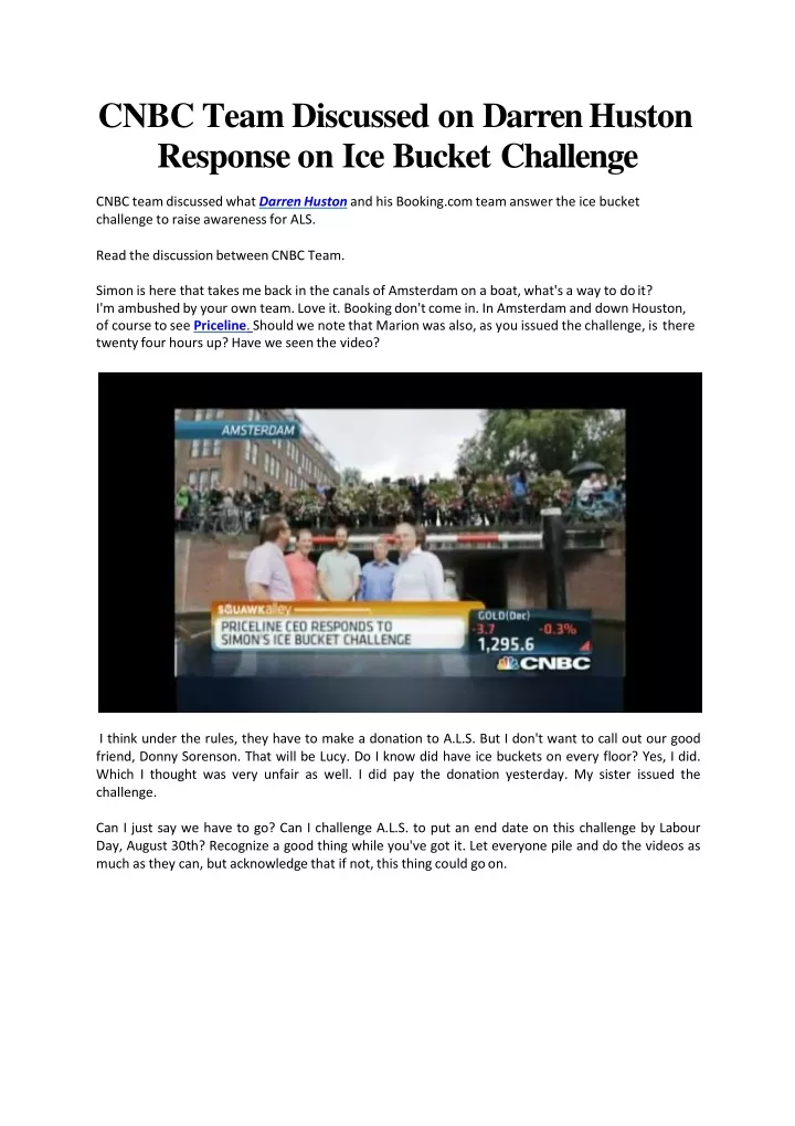 cnbc team discussed on darren huston response on ice bucket challenge