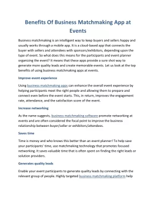 Benefits Of Business Matchmaking App at Events