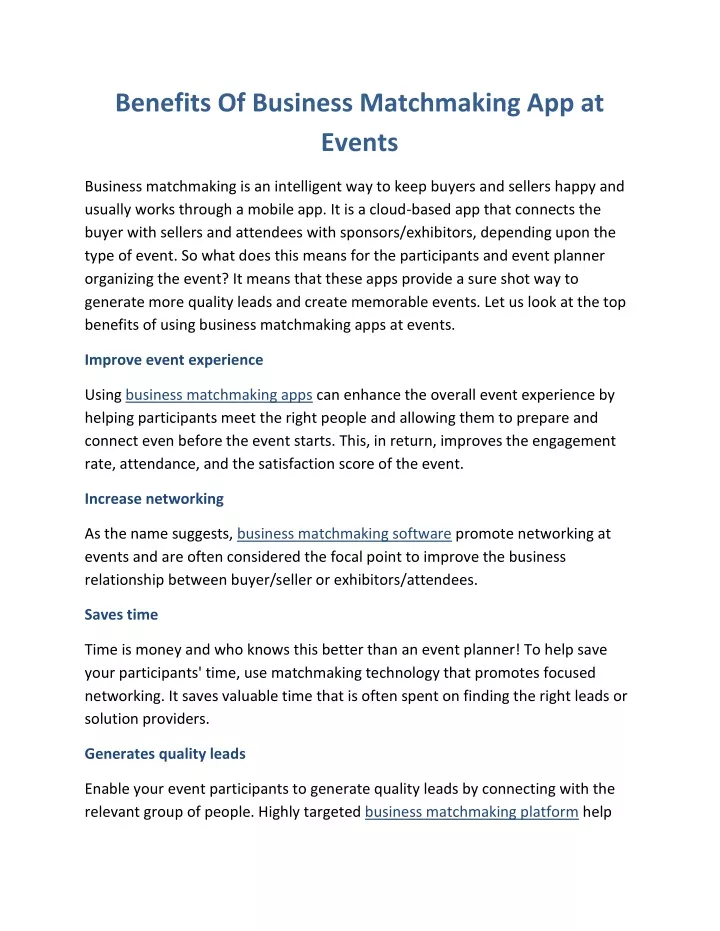 benefits of business matchmaking app at events