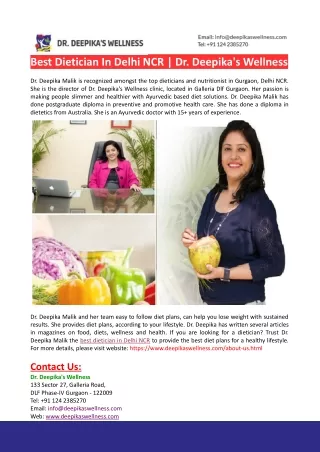 Best Dietician In Delhi NCR-Dr. Deepika's Wellness