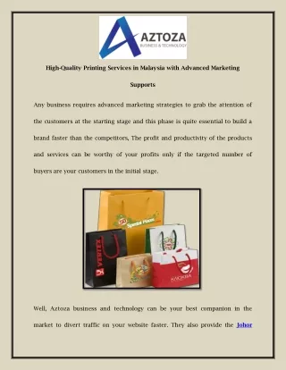 High-Quality Printing Services in Malaysia with Advanced Marketing Supports