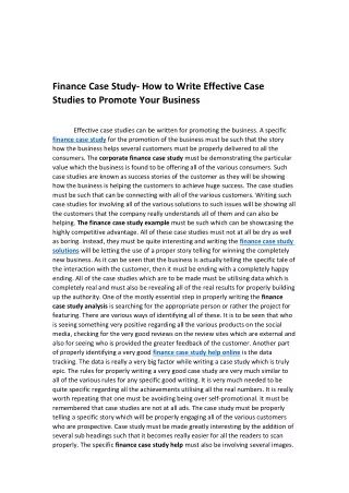 Finance Case Study- How to Write Effective Case Studies to Promote Your Business