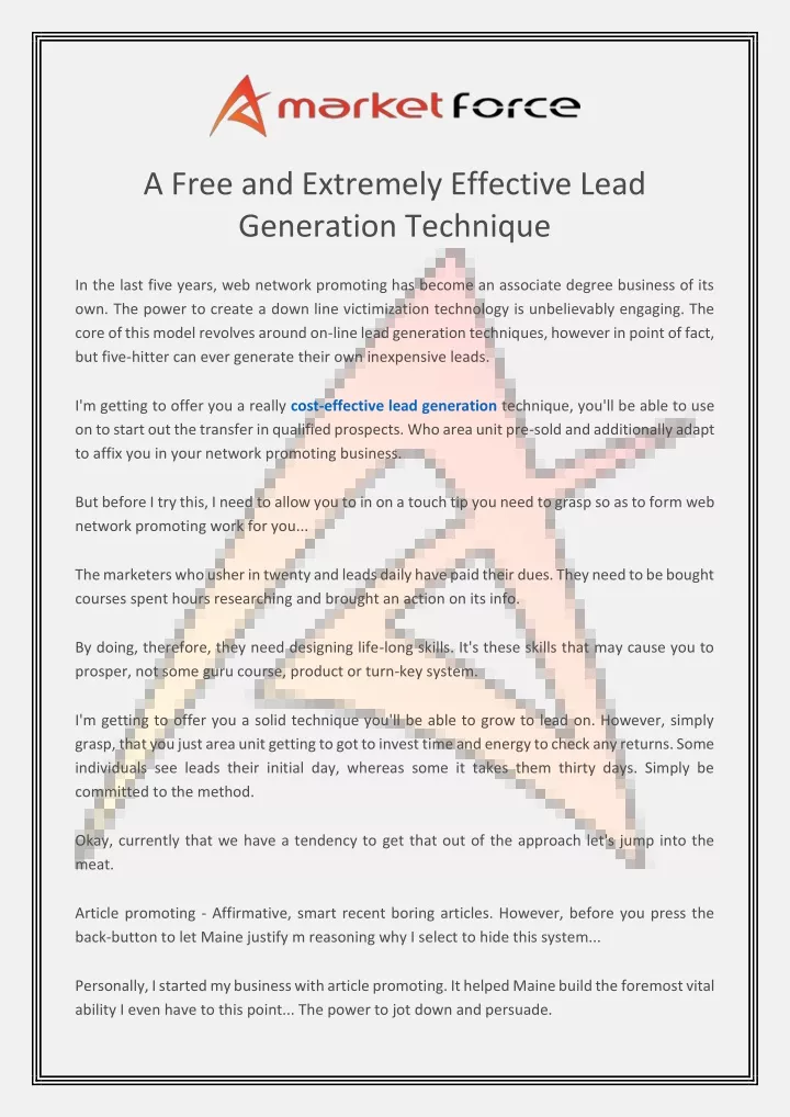 a free and extremely effective lead generation