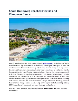 Spain Holidays | Beaches Fiestas and Flamenco Dance
