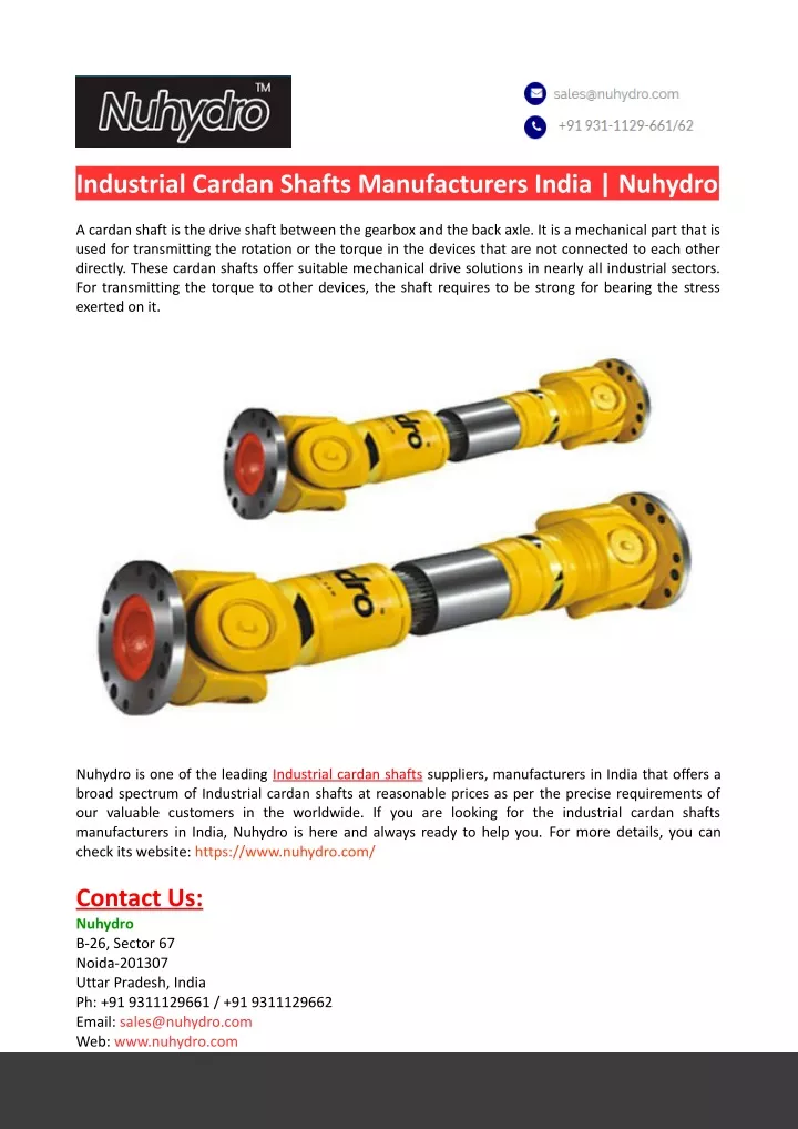 industrial cardan shafts manufacturers india