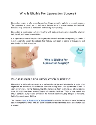Liposuction cost in Ahmedabad and Eligibility